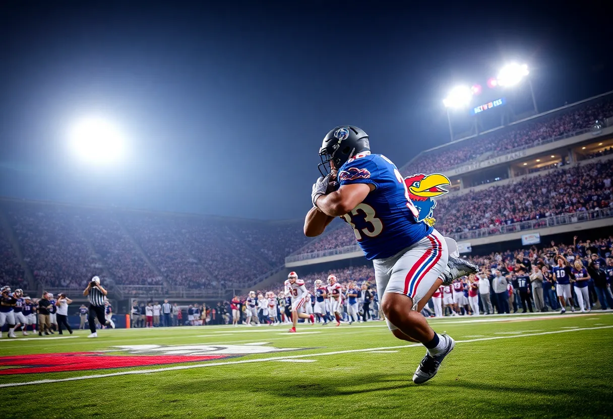UCF Knights playing against Kansas Jayhawks in a football game