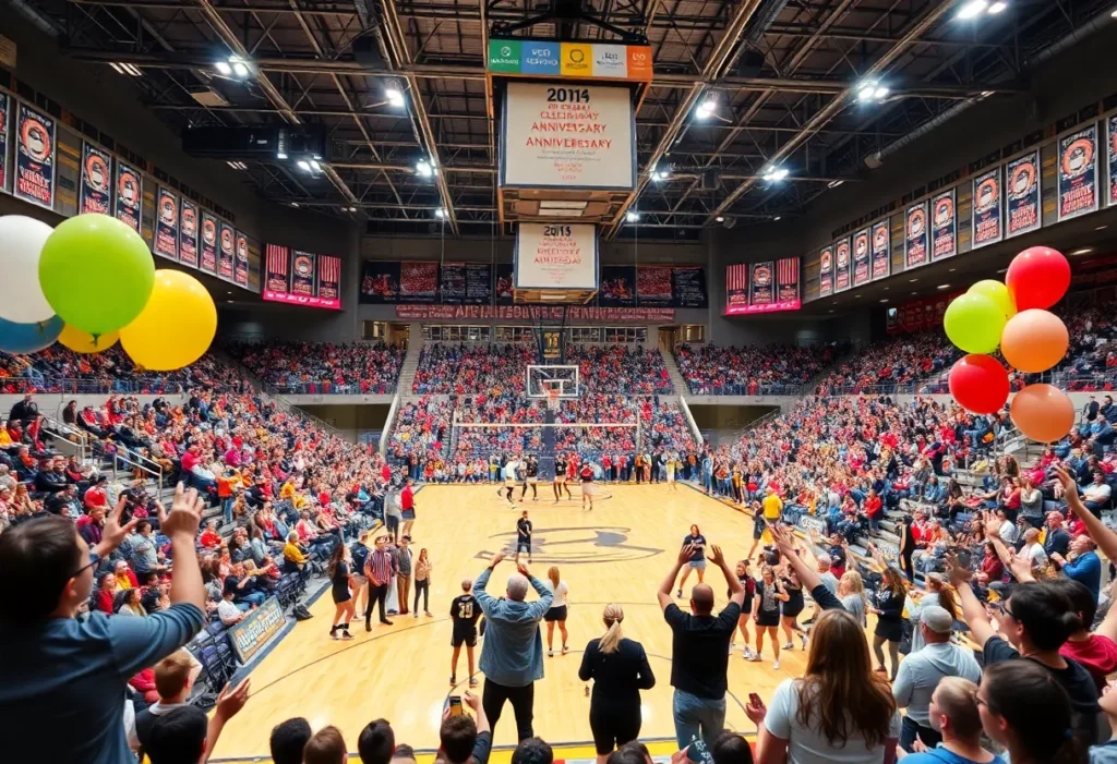 Celebration of UCF volleyball's 50th anniversary with fans and decorations