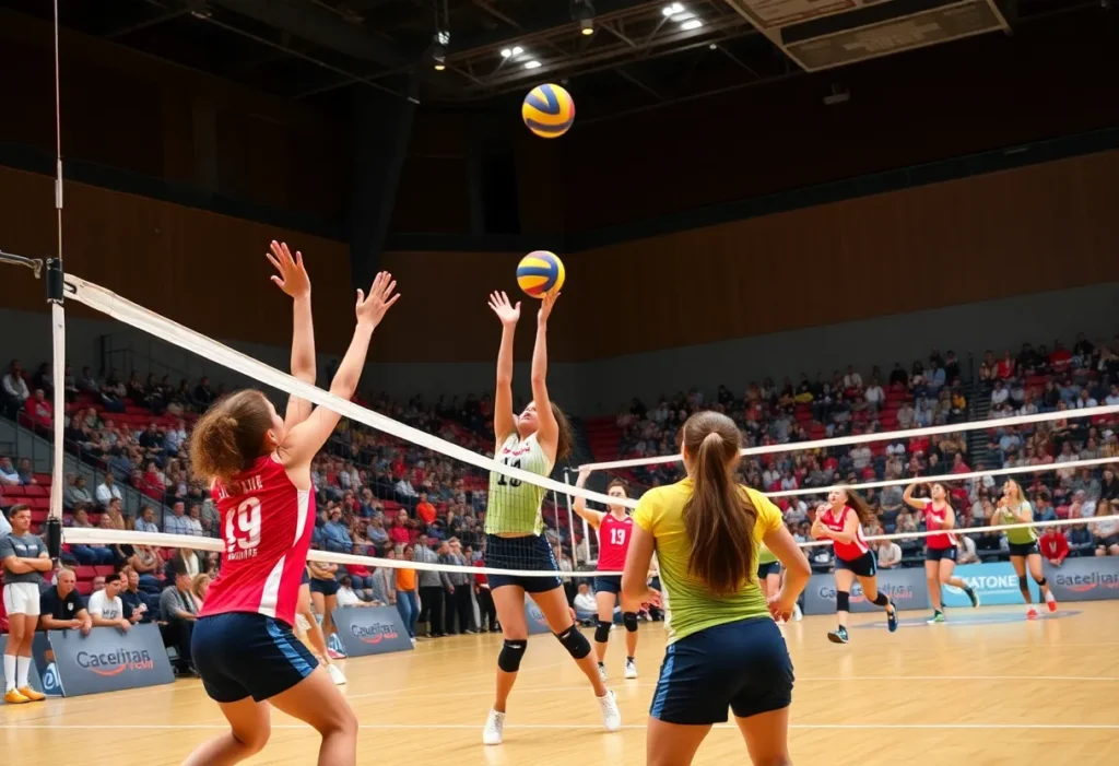 UCF volleyball team playing against TCU in a match