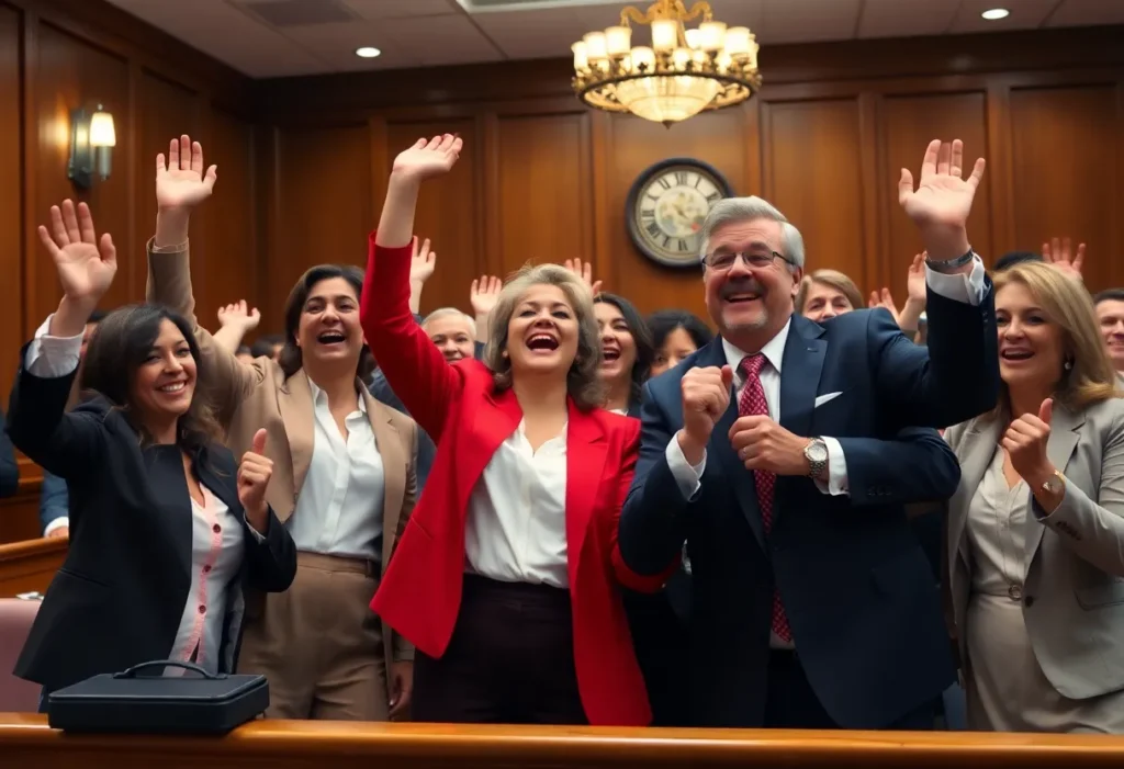 Victory Celebration in Courtroom