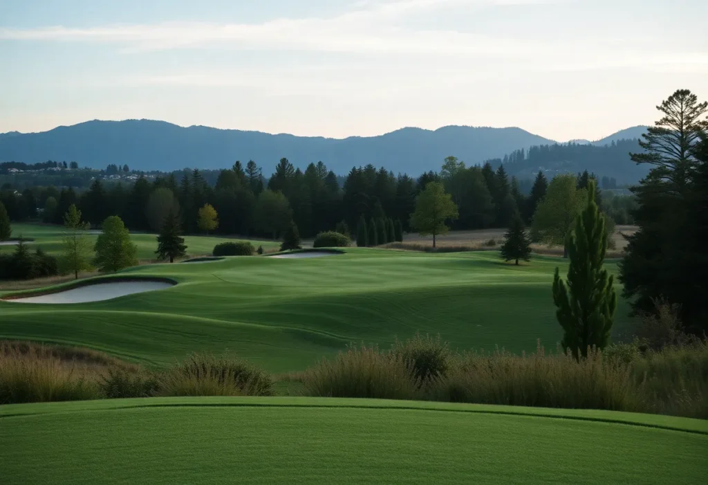 Close-up of a beautiful golf course with vibrant greens